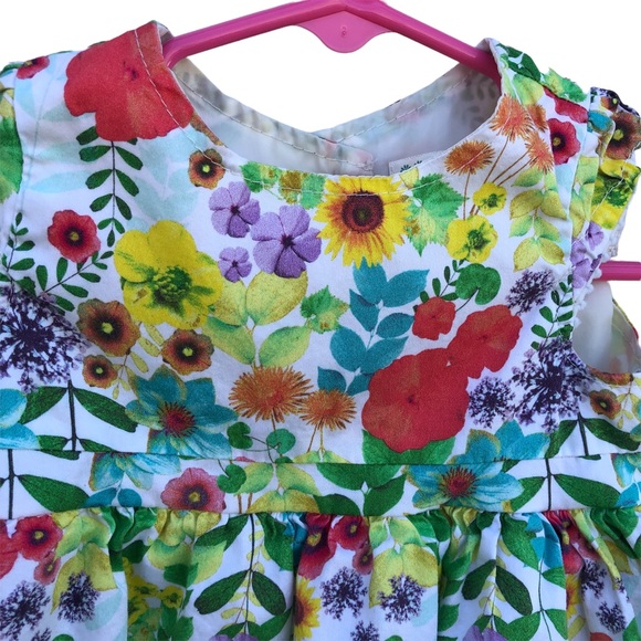 3-6 Months spring flowered dress with pleated bodice button back Easter - Picture 2 of 3